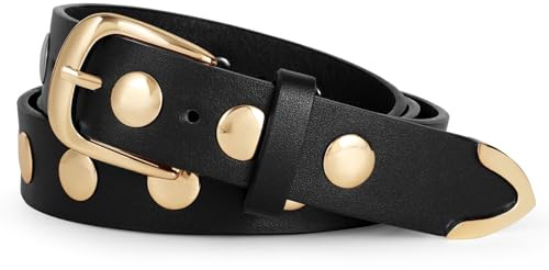 WERFORU Ceinture à Clous pour Femme - Ceinture Punk avec Boucle Métal Dorée/Argentée pour Jeans et Robes