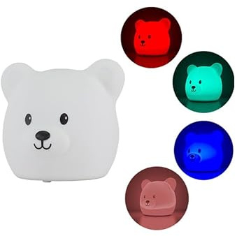 BEPER LED Bär Lampe für Kinder, Nachtlicht Mehrfarbig Touch, wiederaufladbar USB, weich und sicher, 0 m + Facil