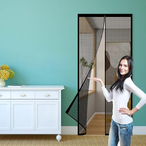 Moustiquaire Porte Fenêtre Sans Perçage 111 x 195 cm Rideau de Porte Anti Moustique Anti Insectes pour Exterieur, Balcon, Camping Car, Terrasse, Noir