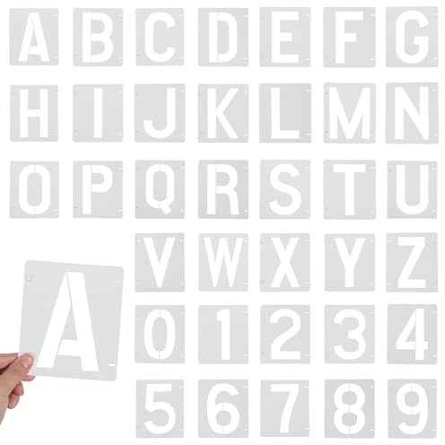 36 Pcs Alphabet and Number Stencils 4 inch Reusable Plastic Letter and Number Stencil for DIY Projects Wall Wood Fabric Rock Signage Chalkboard Door Porch (White)