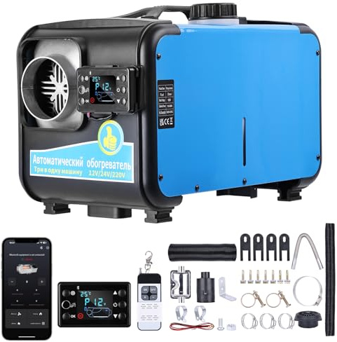 Riscaldatore a Gasolio Portatile 8KW - Generatore Aria Calda Diesel 12V/24V/230V, LCD e Telecomando - Riscaldamento Rapido per Camper, Auto, Camion, Barche, Autobus, Tenda, Campeggio, Parcheggio