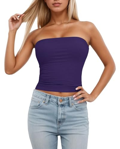 Top sin mangas para mujer, camisola elástica, relleno extraíble, camiseta sin tirantes para aspecto de capas y ropa exterior, morado, S