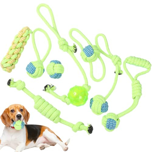 Generisch Corda per cani, 8 pezzi, in cotone, resistente, giocattolo per cani, per viaggi, piscina, parco, cortile, camera da letto, giardino, interni ed esterni, familiare, incontri