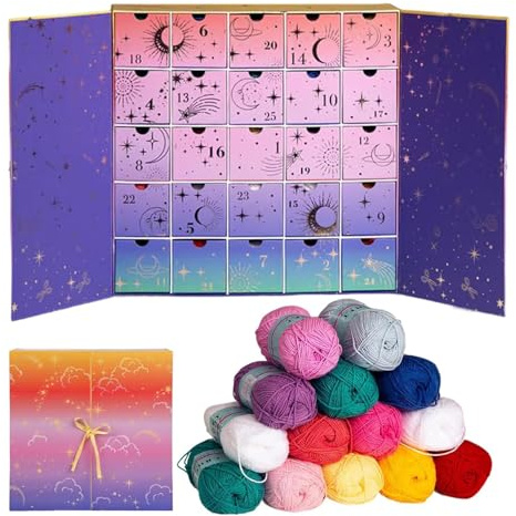 Crochet Society Adventskalender 2025 2025 Crochet Adventskalender, 25 Tage Projekte mit Tutorials, DIY Bastelgarn Weihnachten Countdown Kalender (Lila)