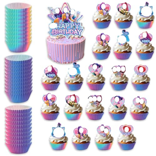 OPVYAEU 300 Stück Farbverlauf Muffinförmchen + 21 Kpop Torten Topper Mini Muffins Geburtstagsdeko Cupcake Deko Party Muffin Papier Figuren Backen Kuchen Muffinförmchen