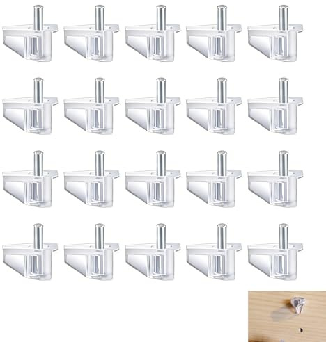 20 PCS 5mm Shelf Support Pegs, Shelf Supports Clear Plastic Replacement Cabinet Pins for Kitchen Furniture, Bookshelves, Wardrobe, Display Cabinets, Bookcase, Pantry Shelving with 5mm Holes