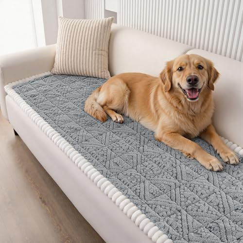 Homodeco Grey Sofa Cover 2 3 4 Seater, Soft Dog Pet Couch Covers 70x150cm | Washable Non-Slip Universal Sofa Slipcovers, Thick Leather Sofa Protector for Living Room Couch Seat Cover