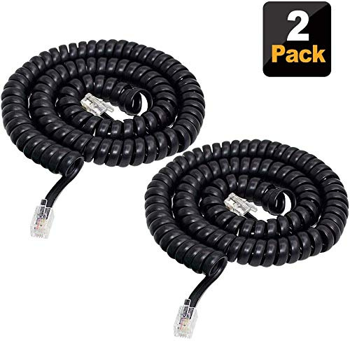 (4m 2Pack) Black Telephone Phone Handset Cable Cord, 4P4C Coiled Length 0.45 to 4 m Uncoiled Landline Phone Handset Cable Cord RJ9
