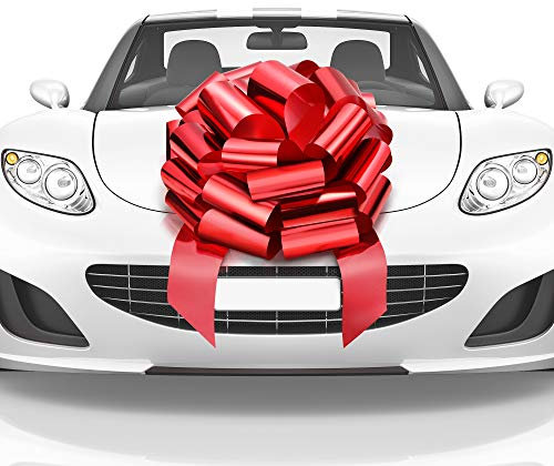 Mifflin – Große Autoschleife – Glänzend Rot, 46 cm – Riesige Geschenkschleife für Geburtstag und Weihnachten – Riesige Autodekoration