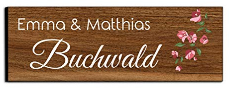 Holz Türschild mit Namen für die Haustür | Namensschild Briefkasten-Schild selbstklebend oder mit Bohrlöcher Klingelschild mit kratzfestem UV Druck | Größe 10x3,5 cm bunte Türschilder