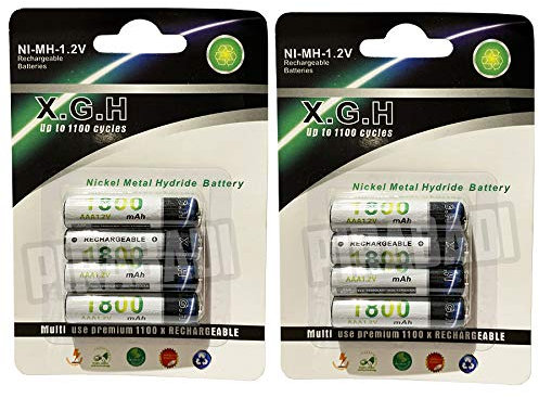 Lot DE 8 Piles ACCUS Batteries AAA LR03 1.2V NI-MH Rechargeable Battery Mignon 1800mAh | REMPLACE Les Piles AAA 1.5V | AAA LR03 LR3 R03 R3 H03 H3 3A |Jouet TELECOMMANDE Lampe ETC. (AAA 1800mAh)