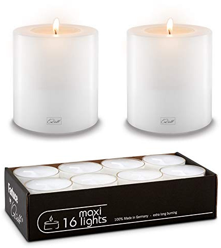 Qult Farluce Trend • Sparsets • Teelichthalter in Kerzenform • Kerze • Kunststoffkerze in Kerzenoptik • Teelichtkerze mit Teelichteinsatz • inkl. Teelicht (Set 4 ∅ 10 cm)