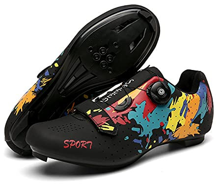 LZQpearl Unisex Fahrradschuhe, Graffiti Rennrad Schuhe MTB Fahrradschuhe, Spin Shoestring Kompatibler SPD Look Delta Cycle Riding Cleat (Black,38 (EU 39 2/3))