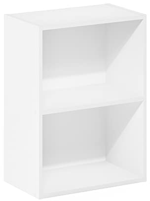 Furinno LUDER Book Shelf, 2-Tier Modern Bookshelf, Open Shelves Bookcase 9 x 16 x 21, for Living Room, Bedroom, Home Office, White