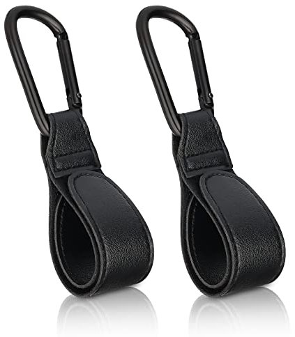 Kinderwagen Haken Clips,2 Stück Buggy-Clips Träger Kinderwagen Haken,Kinderwagen Taschenhalter aus Leder,bag hooks for stroller,kinderwagen clips,Kinderwagen haken für taschen,rucksack (Schwarz)