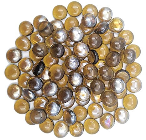 Flat Glass Marbles 1 Pound Vase Filler Fire Pit Glass Pebbles for Indoor Plants, Aquarium Fish Tank Decorations, Home Decor, Fire Pit, Landscaping, Arts Crafts (Amber)