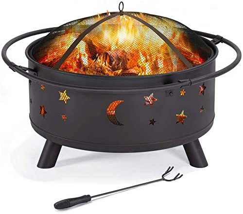 Ensemble de Puits de Feu, Puits de Feu 30 Pouces à Combustion de Bois avec Lune et étoiles, idéal pour Les Feux de Joie dans Le Jardin et Le Patio