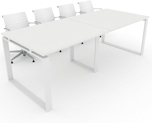 Mesa con Estructura metálica Marco Cerrado Blanco de 240x100, con Pata retranqueada y Tablero melaminado para Sala de Juntas, reuniones, conferencias (Blanco)