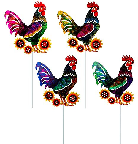 4 Stücke Metall Blume/Libelle/Schmetterling/Biene/Hahn/Vogel Gartenstecker Gartendeko Bunte Metall Blumenstecker Dekorative Gartenpfähle Metall Blumen Garten Dekoration für Outdoor Rasen Hof Set 1