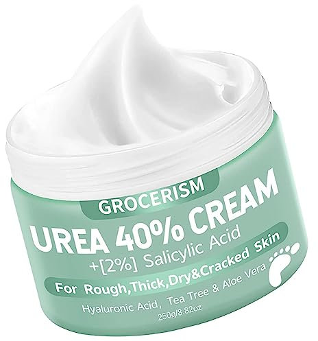 Urea Creme 40 prozent 250 Gramm || Hornhautentferner Fußcreme, Handcreme, Bodylotion mit Hyaluronsäure, Teebaum und Aloe Vera für tiefe Feuchtigkeit, Kallusentferner und Erweichung