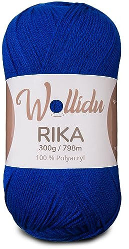 Wollidu Rika-garn för virkning och stickning, 300 g/798 m stickgarn, 100 % polyakryl, virkgarn, kungsblått