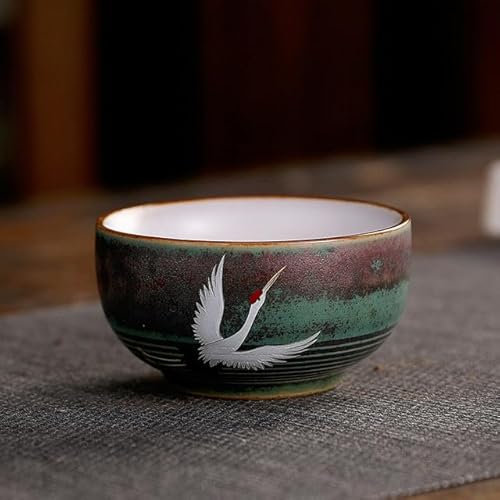 DYETEE Taza de té de Porcelana y cerámica con grulla, Juego de té de Kung Fu, Taza de gres, Cambio de Horno, Taza de té con Fragancia con Olor Vintage