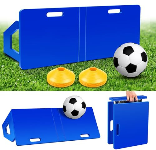Poen Soccer Rebounder Board Foldable Soccer Passing Board Wall 33 x 13 Inch Dual Angle Soccer Wall with 20 Pcs Disc Cones Rebound Football Training Equipment for Sports Passing and Shooting Practice