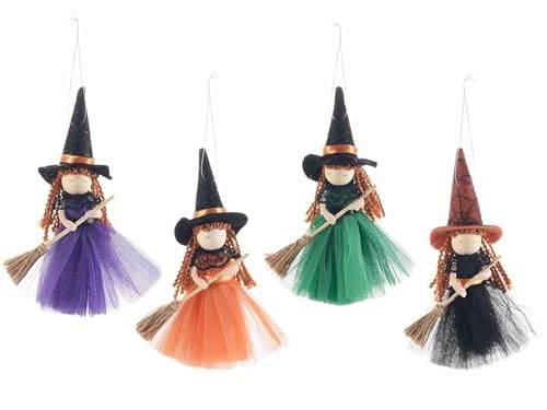 Gruppo Maruccia - Befana con Scopa e Abito in Tulle - Decorazioni Natalizie per Casa, Albero e Camino - Addobbi per l'Epifania - Idea Regalo - Set da 8 Pezzi