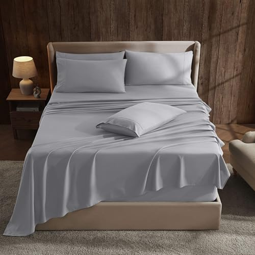 Hearth & Harbor Extra Deep Pocket Sheet Sets, Luxury Soft 6 Piece Bed Sheet Set Fits Mattress 18-24 Inches - Queen, Grey