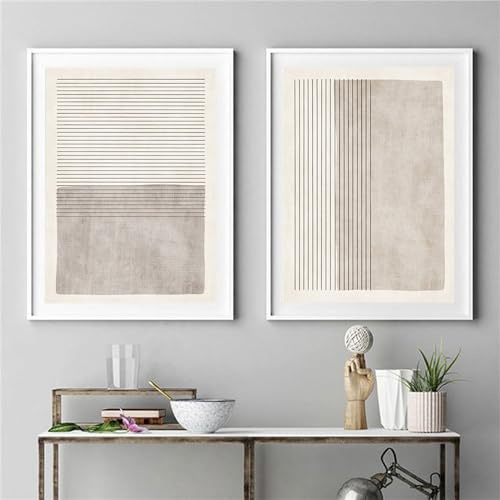 Herfair Abstrakt Bilder Set, 2er Poster Set Wohnzimmer Deko Moderne Wandbilder Beige Wandposter Schlafzimmer Wanddeko Ohne Rahmen