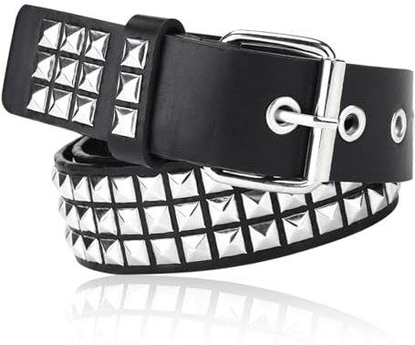 Caybats Y2K Nietengürtel Unisex in Schwarz mit Silbernen Pyramidennieten, Hochwertiges Kunstleder, Punk Gürtel für Damen und Herren, Vielseitig Kombinierbar für Gothic, Hip-Hop und Rock Outfits