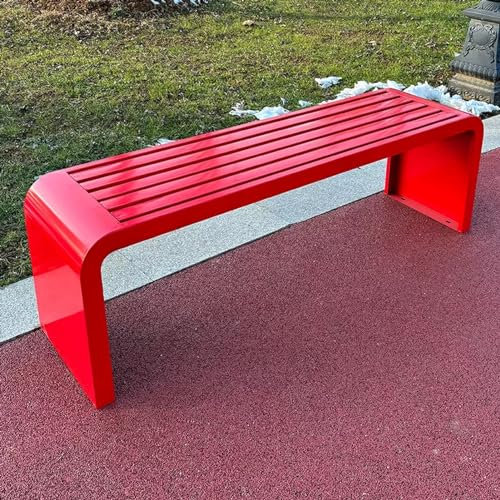SORVA Sitzbank aus Metall für den Außenbereich, wetterfeste Gartenbank, rückenfreie Terrassen-Parkbank, Sitzdesign mit Lattenrost, Tragfähigkeit 400 kg, für Rasen, Balkon, Hof (Farbe: Rot, Größe: