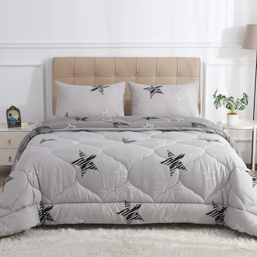 DALINA Edredon Invierno Cama 135 (Set: 1Edredon 230x240cm + 2 Fundas 50x70cm) - Relleno Nordico 100% Poliéster Suave y Calentador, Estampado Bicolor Reversible