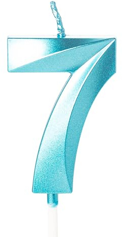 Candela blu per il 7° compleanno numero 7 per decorazioni torte - Decorazione torta di compleanno per bambini maschi di 7 anni