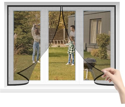 Standard Fliegengitter für Fenster 210x80cm Schwarz Magnet Rahmen Fliegenschutz Insektenschutzgewebe Zuschneidbar Insektenschutz Fenster für Balkontür Wohnzimmer Terrassentür