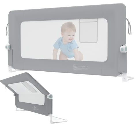 FIVMEN Griglia di protezione per letto da 150 cm, regolabile in altezza, per bambini, pieghevole, a 180 gradi, per lettino, letto dei genitori, grigio