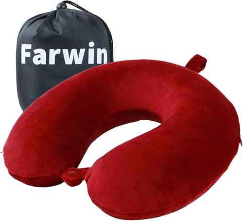 Far win Reisekissen, 100% Reiner Memory-Schaum, U-förmiges Nackenkissen, super leicht, tragbar, ideal für Flugzeugstuhl, Auto, Zuhause, Büro, Schlaf (rot)