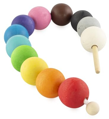 Ulanik Montessori - Gioco di perline grandi, giocattoli a partire dai 3 anni, perline per bambini, da infilare, gioco per contare e ordinare i colori, 12 palline di legno colorate (edizione 1)