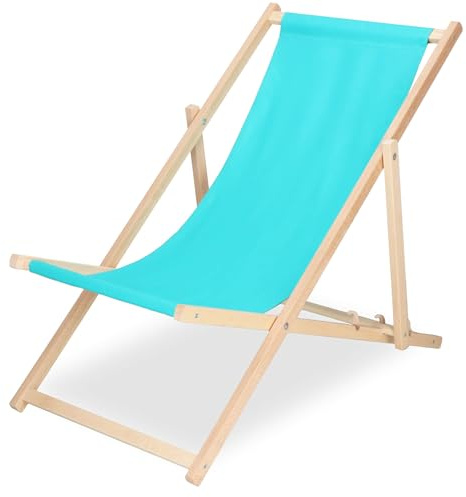 SPRINGOS Klappbare Sonnenliege aus Buchenholz – 3-Fach Verstellbar Liegestuhl mit Sicherheitsverschluss, Massivholz Gartenliege für Balkon, Terrasse & Strand, bis 120 kg, Selbstmontage, Türkis