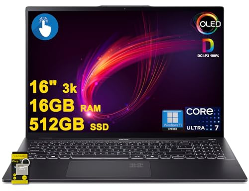 acer Swift 16 AI Laptop 16 3k OLED Touch 100% DCI-P3 Intel 8-core Ultra 7 Series 2 256V (Up to 47 Tops) 16GB DDR5 512GB SSD for Creator Designer Business Professional Win11Pro ICP Hub