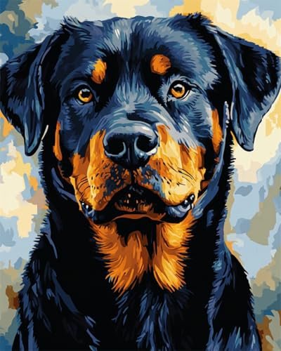 N.LANSHAN DIY Knüpfteppich Rottweiler Tierportrait Knüpfpackungen Für Anfänger,Senioren Und 3D-Heimwerker. Teppich-Set. 60x90cm