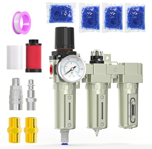 MEANLIN MEASURE 1/2 BSP Système de séchage d'air en 3 étapes de qualité industrielle，drain automatique,sécheur dessiccatif et régulateur d'air pour découpeuse plasma et pulvérisation de peinture