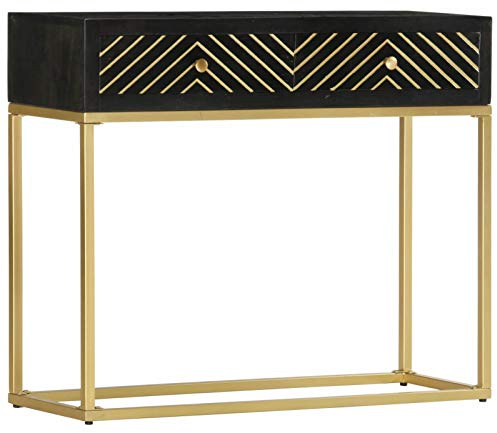 Gecheer Konsolentisch Schwarz und Golden 90x30x75 cm Mango Massivholz, Ablagetisch, Tisch, Flurtisch, Dielentisch, Wandtisch, Flurkonsole