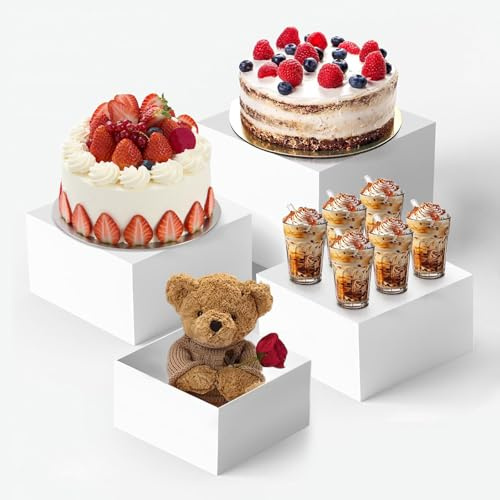GOURDBRO Buffet Ständer, 4 Stück Groß Buffet Erhöhungen, Tortenständer Hochzeit, Acryl Display Ständer Weiss, Catering Zubehör Buffet für Cupcake Collectibles Schmuck Skulpturen Kosmetika
