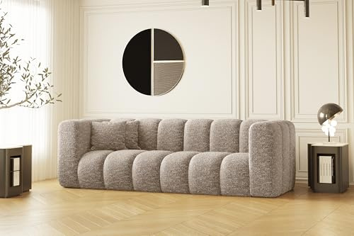 Kaiser Möbel - Sofa, Relaxcouch, Sofa 3-sitzer, Polstersofa, Bequemes Couch für Wohnzimmer und Jugendzimmer, Relaxsofa, Chenille-Gewebe, 2 Zierkissen, Hochelastischer Schaumstoff, Grand, Beige