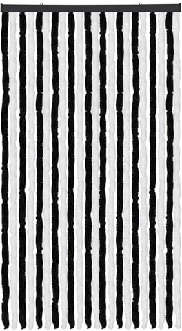 Arsvita Rideau anti-insectes, 90 x 200 cm (largeur x longueur), en molleton, en noir et blanc, pour camping, terrasse, pavillon ou porte de balcon, diamètre 4 cm