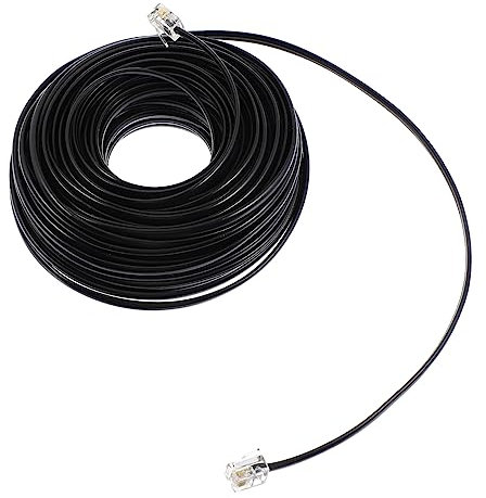 KOMBIUDA Cavo di Prolunga Telefonica Rj11 6p4c a 4 Conduttori da 20 Metri per Rete Fissa, Compatibile Telefono Fisso e Fax, per Uso Domestico e Ufficio, Colore Nero