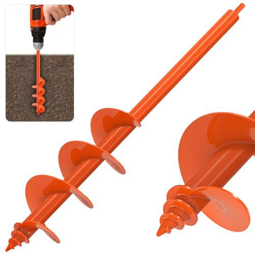 Insaga 4'' x 24'' Auger Drill Bit for Planting, Extra Long Heavy Duty Earth Auger for Post Hole Digger, 0.98'' Hollow Shank, Bright Orange Coating, Fit 3/8'' Hex Drive for Fence Post Tree Bulb Garden