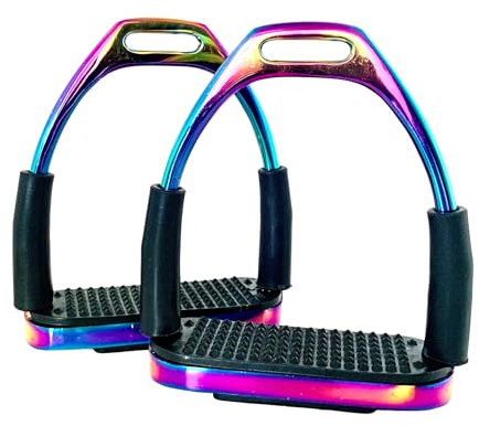 EXTREME Flexi Sicherheitssteigbügel – Regenbogen – Flexibel & rutschfest – Aluminium – Größe wählbar: 4, 4.5, 5 (4 inch)