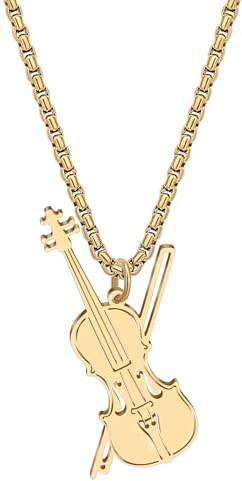 LONYOO Collier de violon en acier inoxydable plaqué or 18 carats - Bijou pour les amateurs de musique - Cadeau pour violoniste et alto - Collier en or pour femme et fille